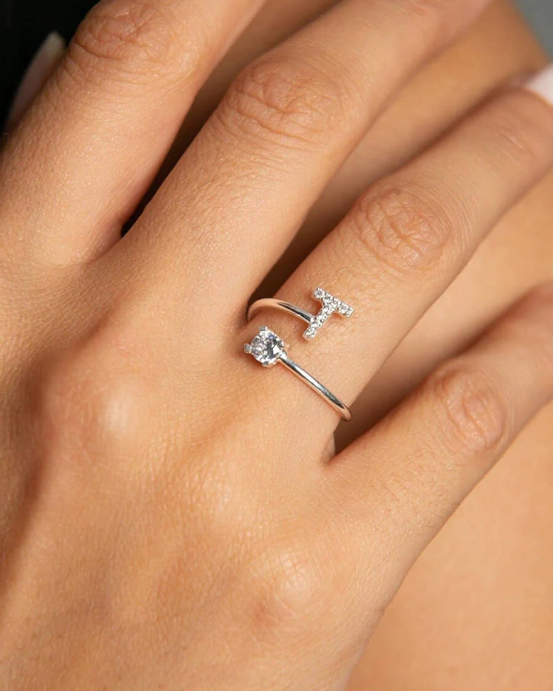 Zirka™ |Offener Zirkonia-Ring mit Initialen